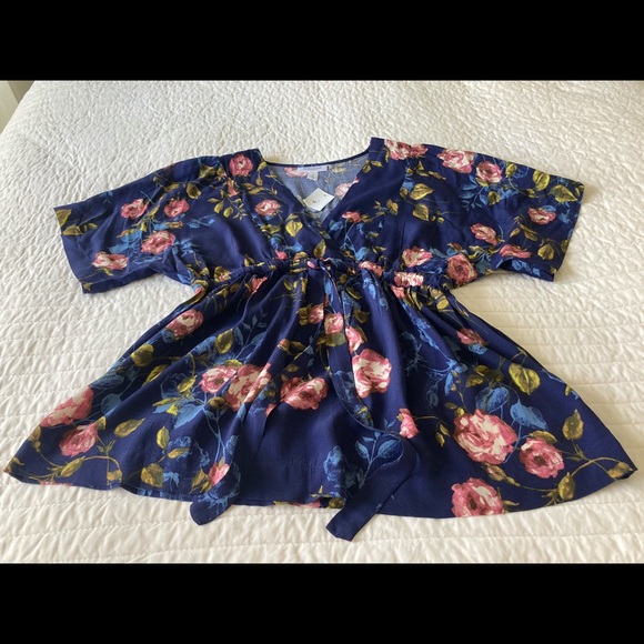 Motherhood Maternity Navy Floral Tie Front Top - Picture 4 of 8